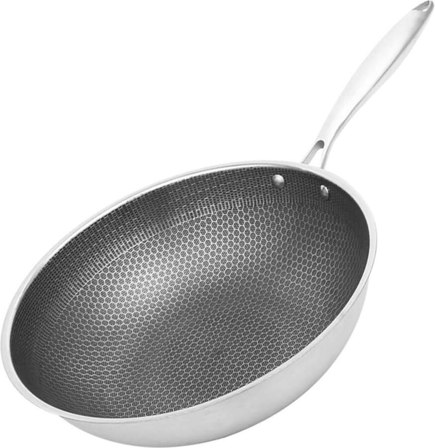 Wokpan Antiaanbaklaag Roestvrij staal Gezond Koken Honingraatpatroon 56x34x8.5 cm Zilver