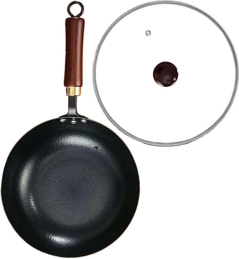 Wokpan Gietijzer Japanse pan Authentiek koken Handgesmede duurzaamheid 20 cm Zwart