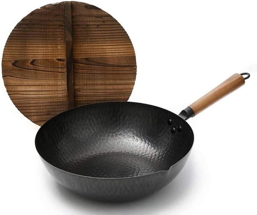 Gietijzeren Wokpan Koekenpan Braadpan Koken op Kampvuur Traditioneel Handgehamerd Niet Gespecificeerd Zwart