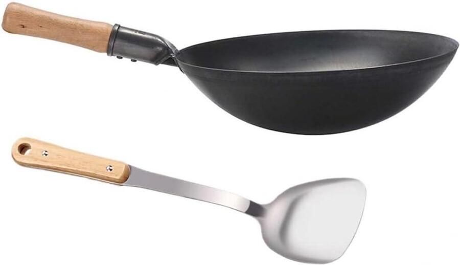 Wokpan Gietijzer Roerbakpan Chinees Authentiek Koken Handgehamerd Ijzer 36 cm Zwart