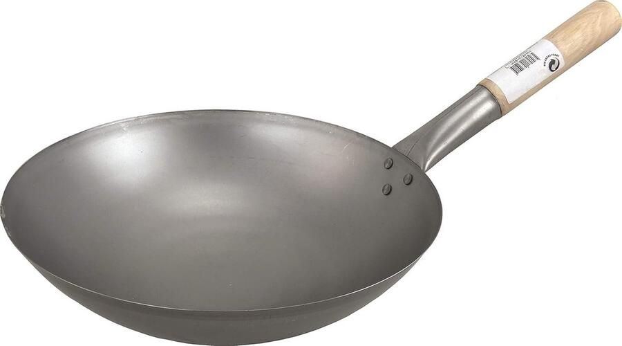 Wokpan gietijzer rond diameter 30 cm geschikt voor Aziatisch koken