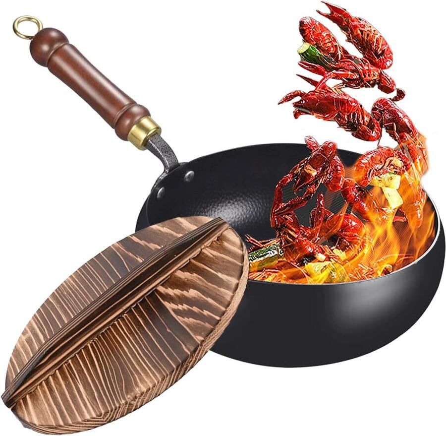 Wokpan IJzer Koekenpan Oosters Gezond Koken Traditioneel Ambacht 24 cm Zilver