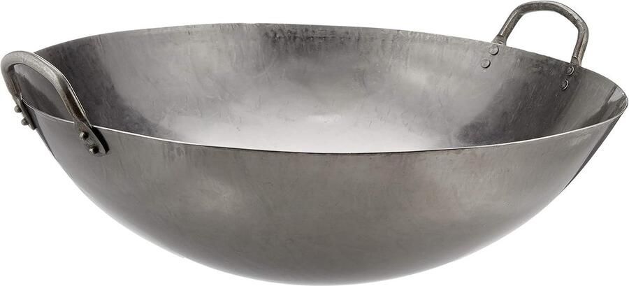 Wokpan Ijzer Roerbakpan Koolstofstaal Aziatisch Koken Twee Handgrepen 12 Liter Capaciteit Grijs