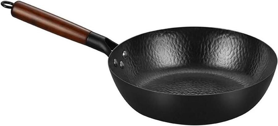 Wokpan IJzer Roerbakpan Wok Koken op Inductie Gelijkmatige Warmteverdeling 28 cm Zwart
