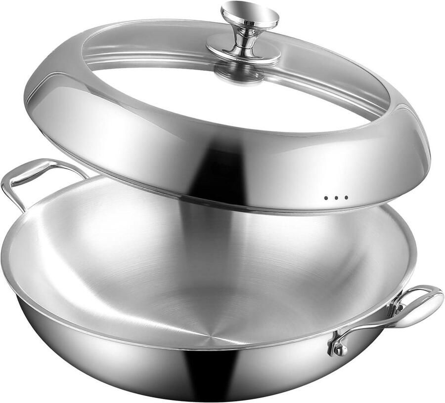 Wokpan Inductie Roerbakpan Staal Snel Koken Drielaags Staal 35 cm Zilver