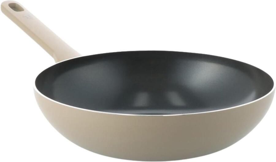 Wokpan Keramisch Koekenpan Antiaanbak Gezond Koken PFAS-Vrije Laag 28 cm Taupe