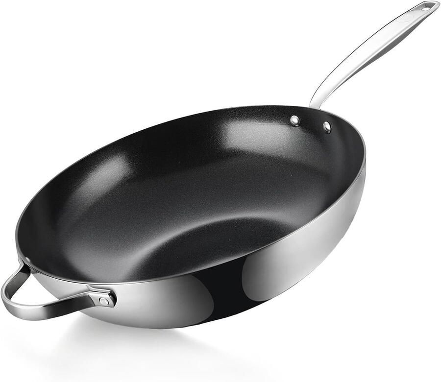 Wokpan Keramisch Koekenpan Gezond Koken PFAS-vrij 32 cm Zwart