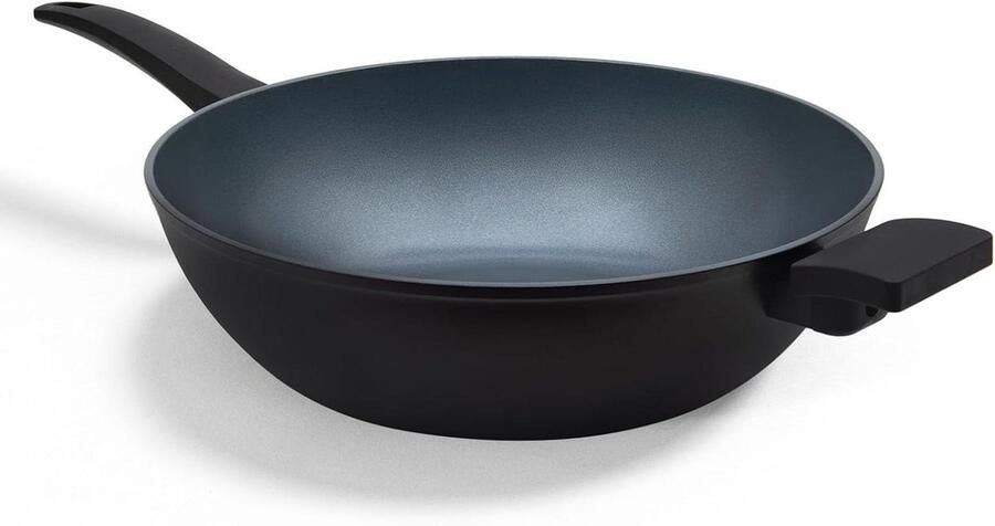 Wokpan Keramisch Roerbakpan Gezond Koken PFAS-vrije Laag 32 cm Zwart