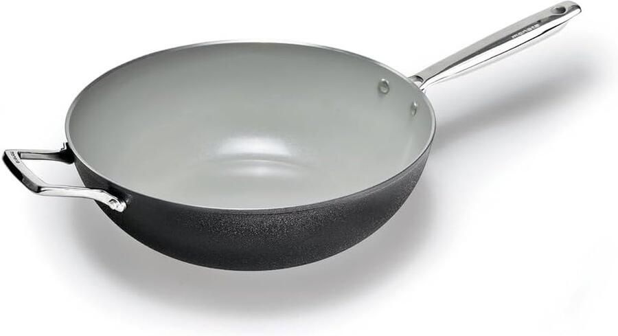 Wokpan Koekenpan Aziatisch Koken Natuurlijke Anti-aanbaklaag 32 cm Zwart