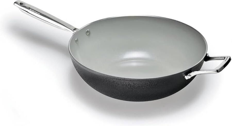 Wokpan Koekenpan Aziatisch Koken Natuurlijke Anti-aanbaklaag 32 cm Zwart