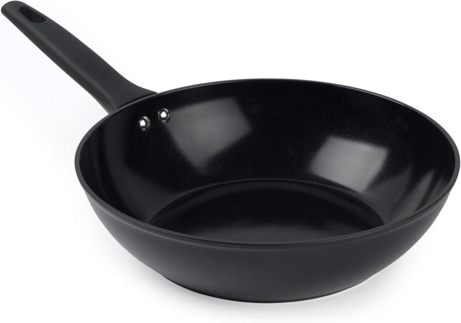 Wokpan Koekenpan diep Roerbakken en koken Intelligente warmte-indicator 28 cm Zwart