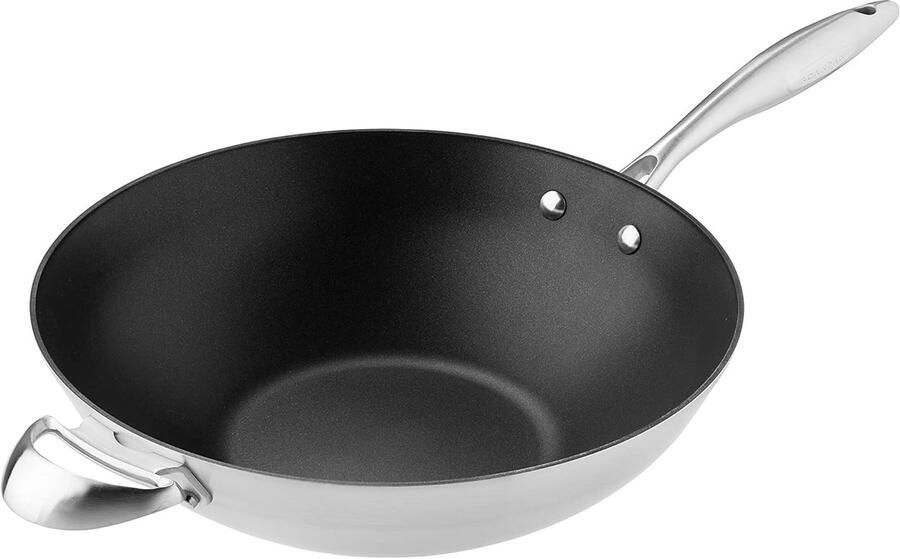 Wokpan Koekenpan Gezond Koken Vijflaagse Constructie 26 cm Zilver