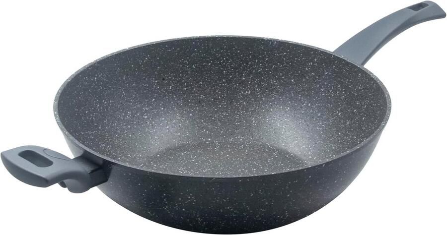 Wokpan Koekenpan Wok Snel Koken Steenlook Coating 32 cm Diameter Grijs
