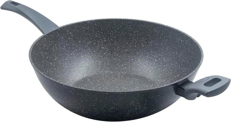 Wokpan Koekenpan Koop Gezond Koken Steenlook Coating 32 cm Diameter Grijs