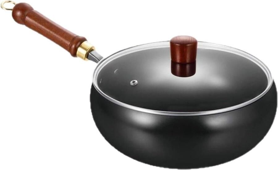 Wokpan Koekenpan Roerbakpan Gezond Koken Handgesmeed IJzer 28 cm Zwart
