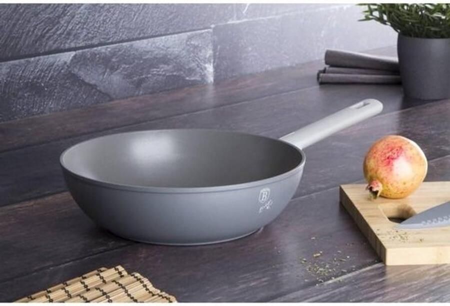Wokpan Koekenpan Snel Koken Antiaanbaklaag Zonder PFAS 28 cm Mat Grijs