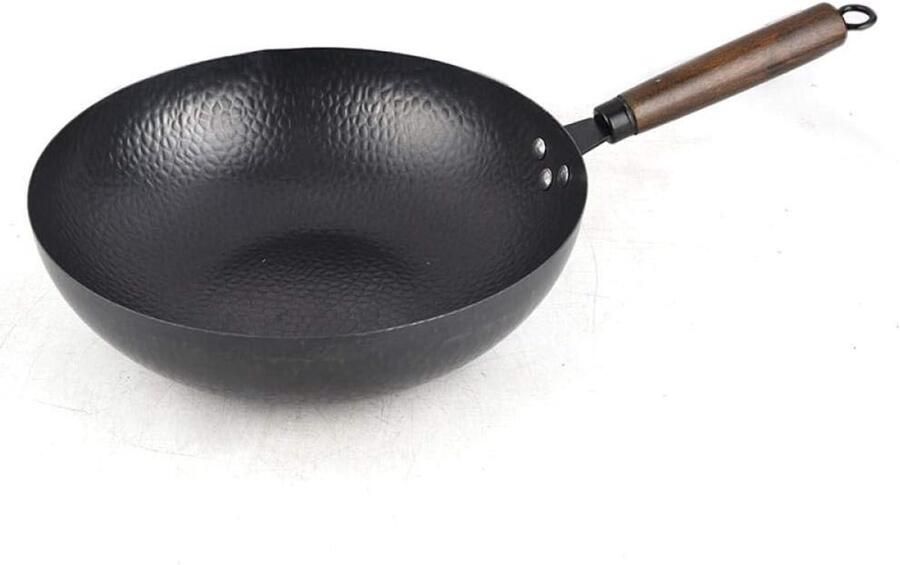 Wokpan Koolstofstaal Koekenpan Inductie Gezond Koken Zonder Chemische Coating 32 cm Diameter Zwart