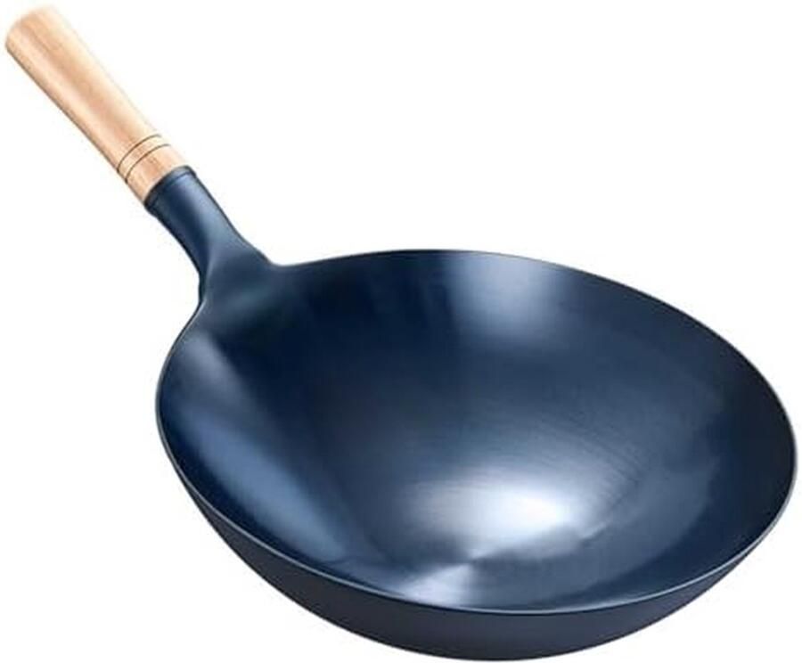 Wokpan Koolstofstaal Koekenpan Roerbakpan Thuis Koken Handgehamerd Ontwerp 34 cm Zwart