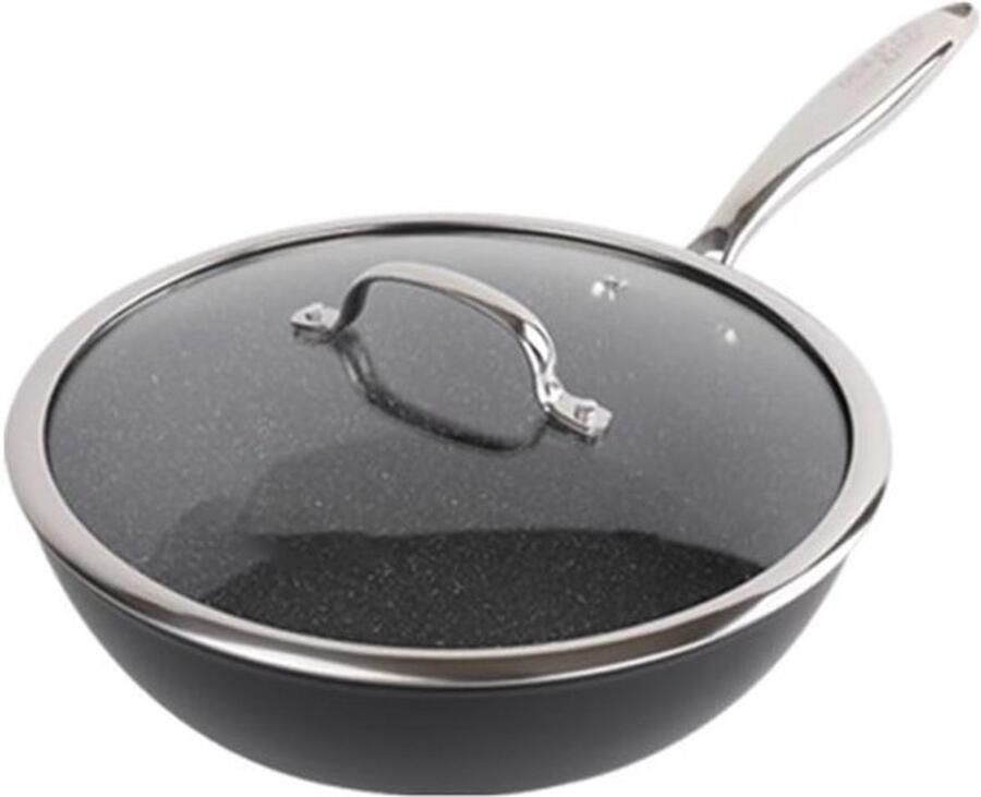 Wokpan Koolstofstaal Roerbakpan Antiaanbak Inductie Koken Vlakke Bodem 28cm Diameter
