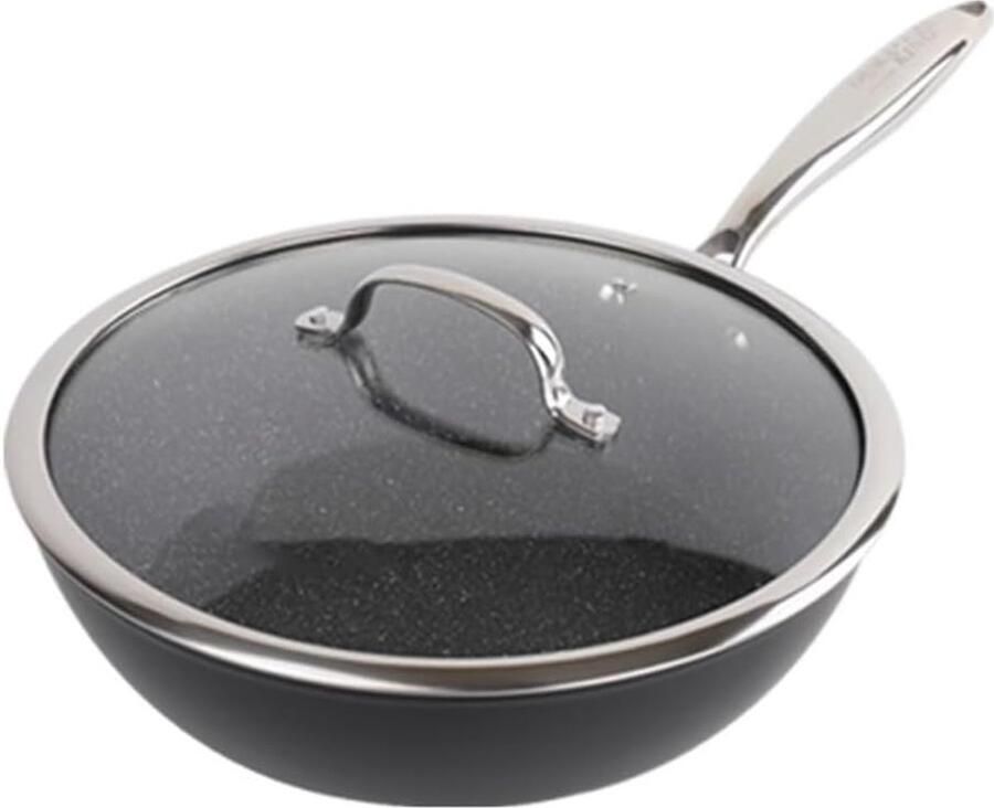 Wokpan Koolstofstaal Roerbakpan Antiaanbak Inductie Koken Vlakke Bodem 28cm Diameter