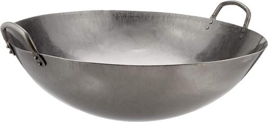 Wokpan Koolstofstaal Roerbakpan Rond Aziatisch Koken Twee Handgrepen 12 Liter Capaciteit Grijs