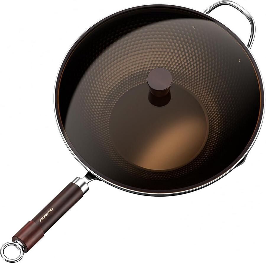 Wokpan Koolstofstaal Roerbakpan Snel Koken Voorgebrand Antiaanbak 34 cm Zwart