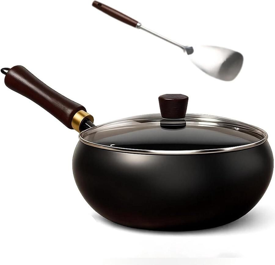 Wokpan Koolstofstaal Roerbakpan Wok Gezond Koken Gelijkmatige Verwarming 28 cm Met Glazen Deksel
