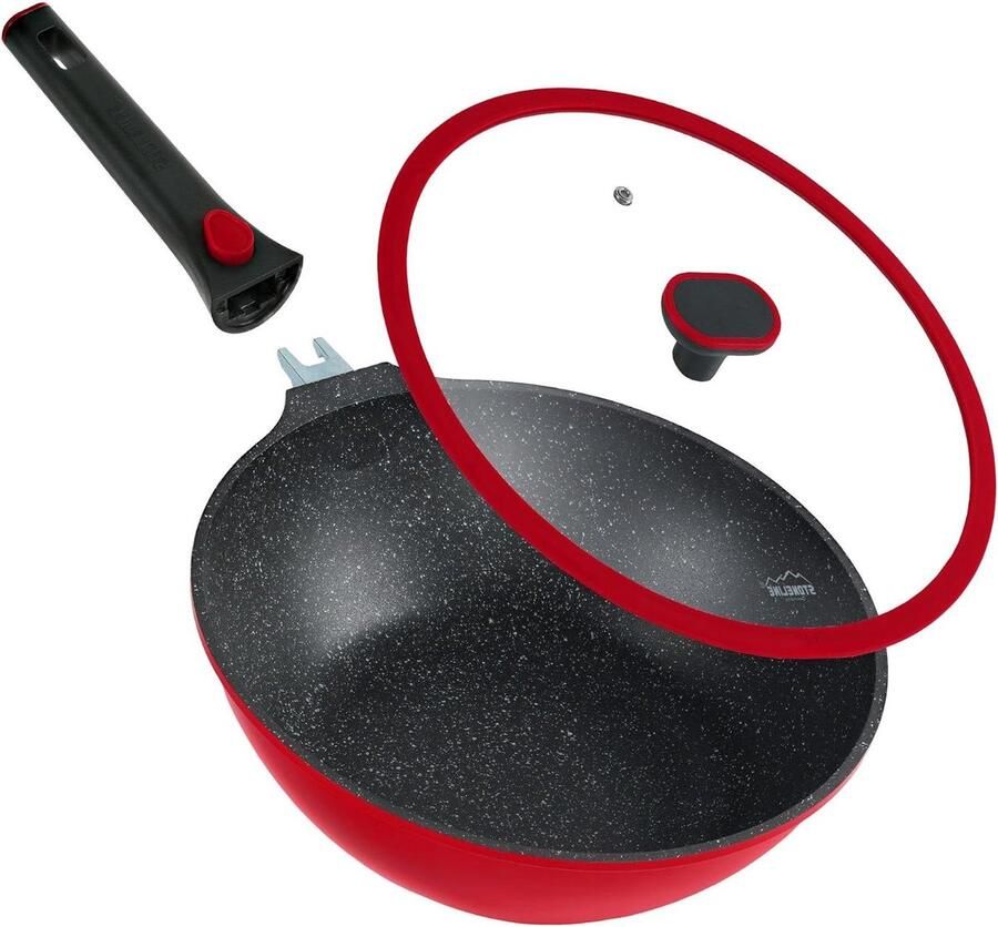 Wokpan met Afneembare Handgreep Koekenpan Koekepan Gezond Koken Echte Steen Deeltjes Coating 30 cm Zwart