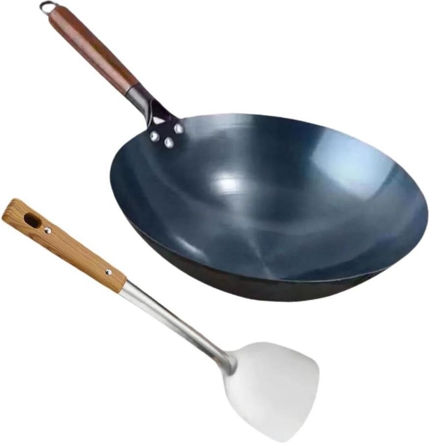 Wokpan met anti-aanbak Koekenpan ijzer Snel koken Gelijkmatige warmte 32 cm Zwart