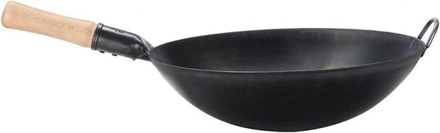 Wokpan met anti-aanbaklaag Ijzeren wok Roerbakpan Authentiek Chinees Koken Handgehamerd ontwerp 36 cm Zwart