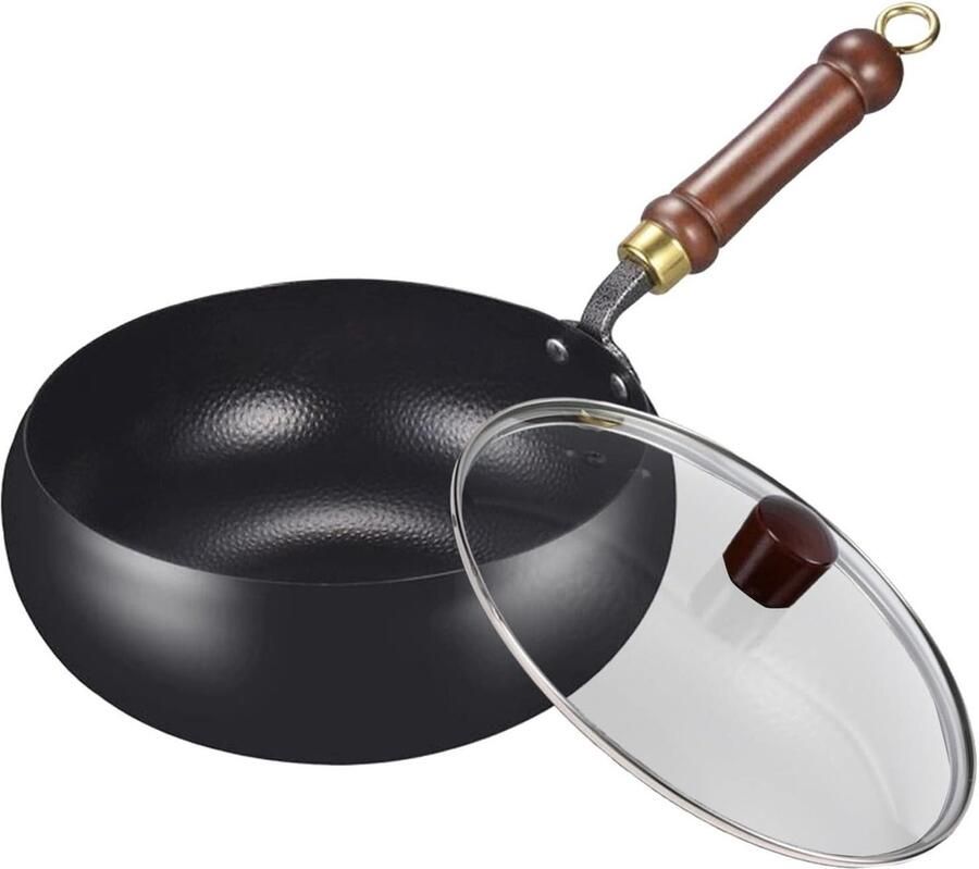 Wokpan met Antiaanbaklaag Gietijzeren Wokpan Roerbakken en Koken Ambachtelijk Vakmanschap 24 cm Hammerspatroon