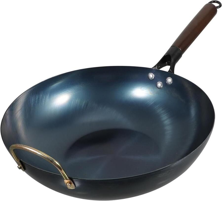 Wokpan met Antiaanbaklaag Koekenpan Frituurpan Gezond Koken Platte Bodem 32 cm Zwart