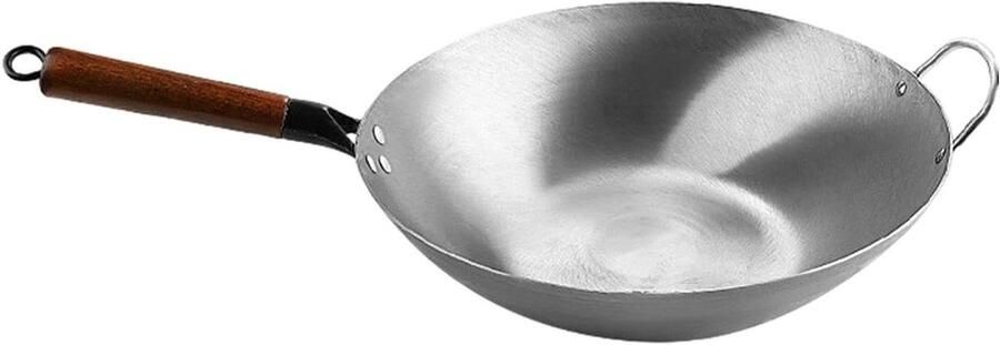 Wokpan met Antiaanbaklaag Koekenpan Sauteerpan Veelzijdig Koken Ongecoat IJzeren Oppervlak 36 cm Zwart