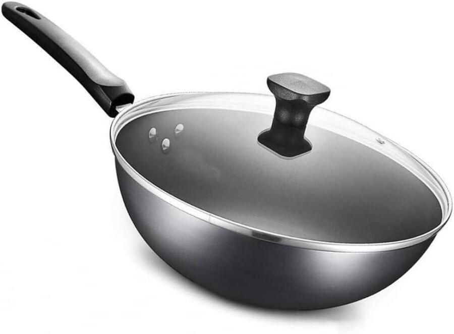 Wokpan met antiaanbaklaag Roerbakpan ijzer Lekker koken Ronde bodem 34 cm Grijs