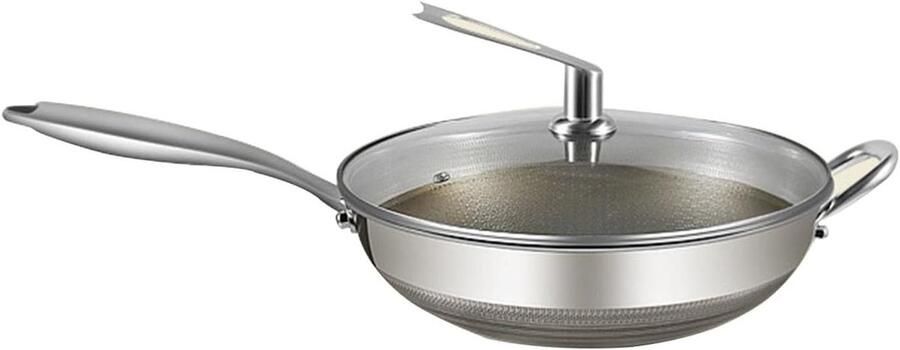 Wokpan met deksel Antiaanbak koekenpan Gelijkmatig koken Roestvrij staal 36 cm Zilver