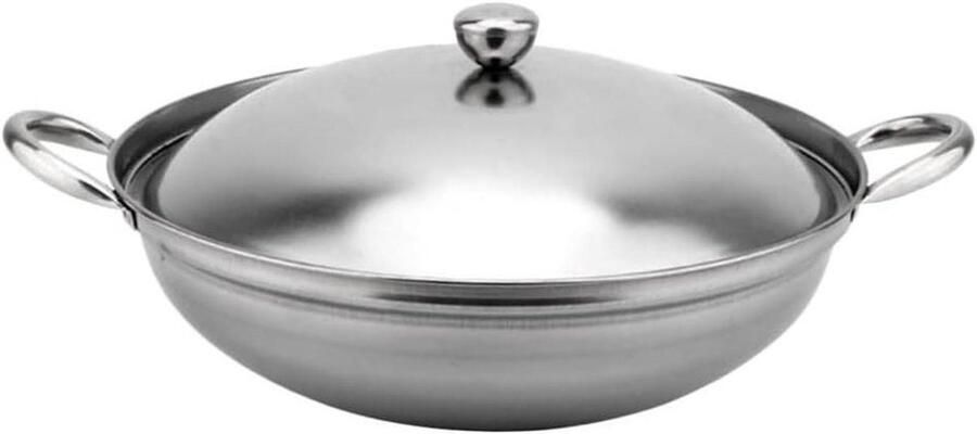 Wokpan met Deksel Antiaanbakpan Roerbak Thuis Koken Hulpgreep Inclusief 22x22x10cm Zilver