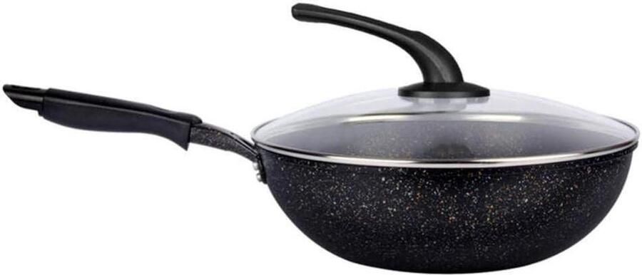 Wokpan met Deksel Antiaanbakpan Roerbakpan Gezond Koken PFOA-vrij 30 cm Zwart