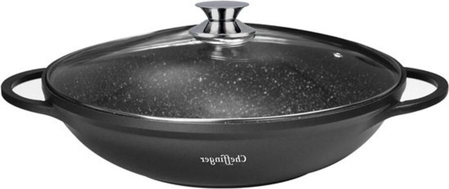 Wokpan met deksel Braad- en koekenpan Voor lekker koken Van gegoten aluminium 40 cm Zwart