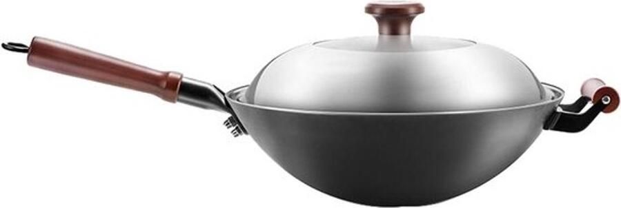 Wokpan met deksel Braadpan Chinees Gezond Koken Gelijkmatige warmte 32 cm Zwart