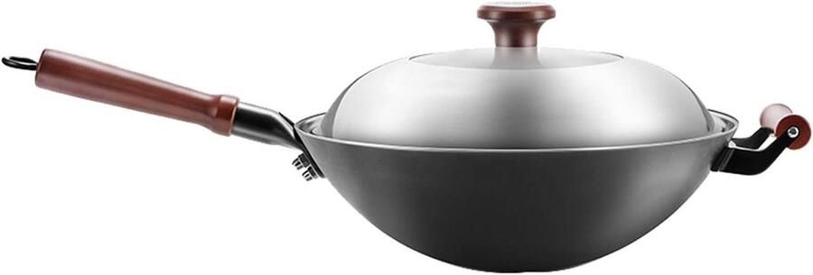 Wokpan met deksel Braadpan Chinees Gezond Koken Gelijkmatige warmte 32 cm Zwart