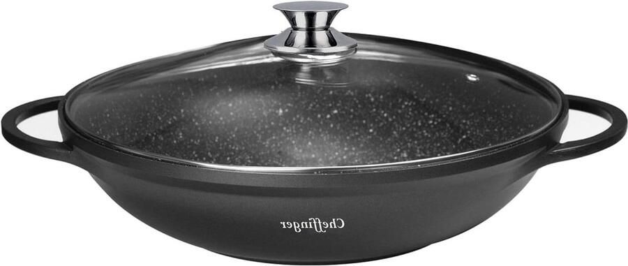 Wokpan met Deksel Braadpan Koekenpan Lekker Koken Gegoten Aluminium 40 cm Zwart
