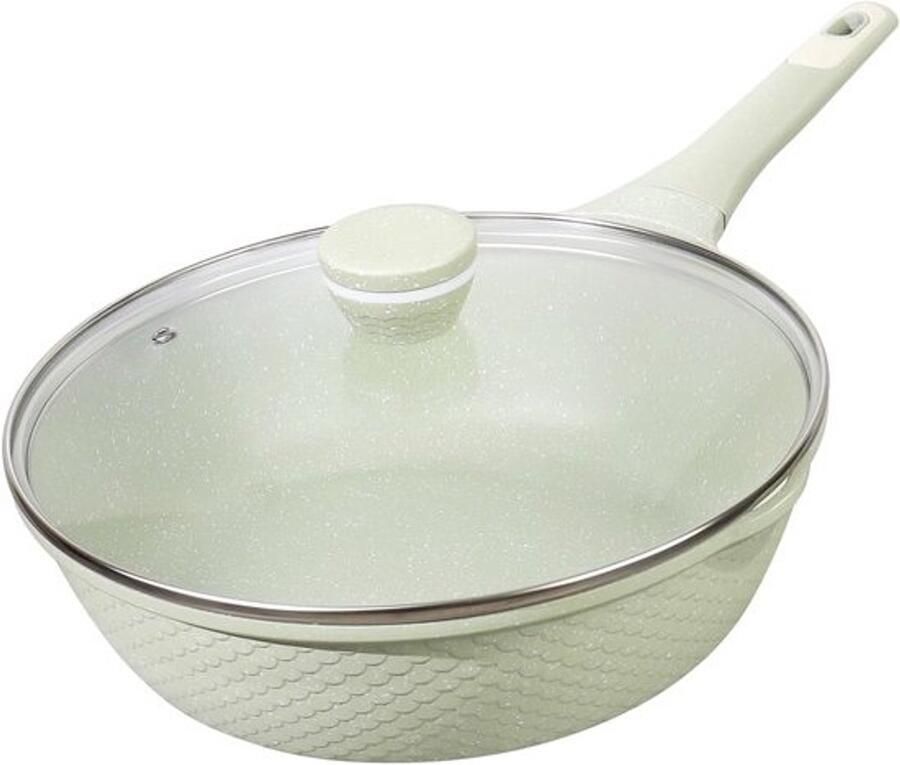 Wokpan met Deksel Diepe Koekenpan Gezond Koken Antiaanbak Granietlaag 30 cm 6 Liter Grijs