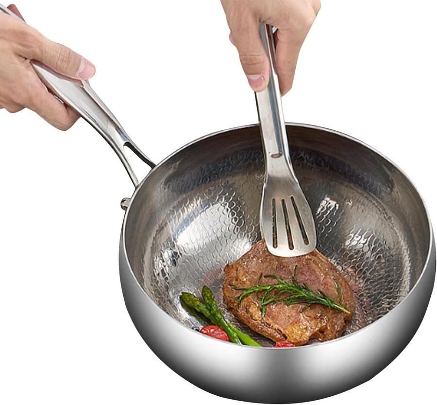 Wokpan met Deksel Diepe Koekenpan Thuis Koken Titanium Coating 24 cm Zilver