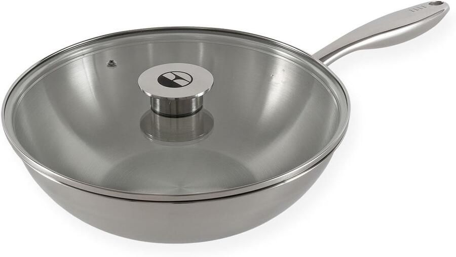 Wokpan met Deksel Hapjespan Inductie Allround Koken PFAS Vrije RVS 28 cm Doorsnede Zilver