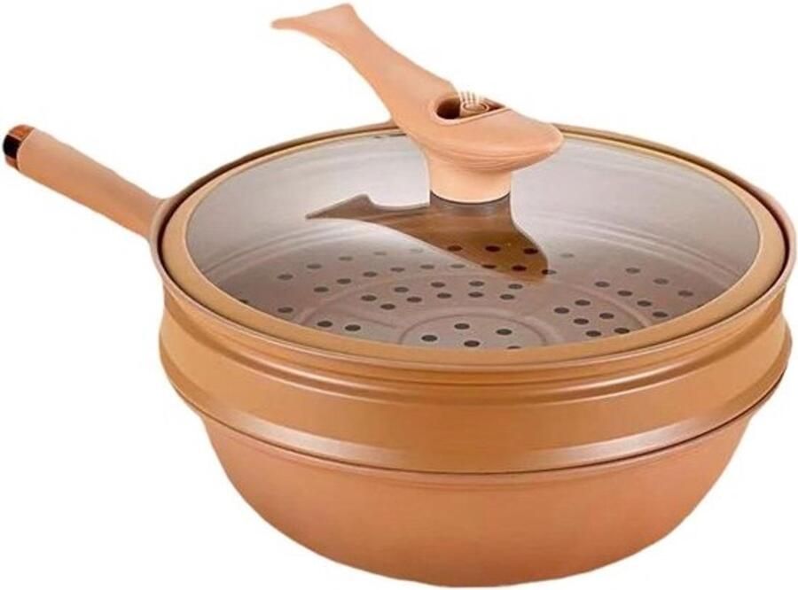Wokpan met deksel Koekenpan Aziatisch koken Gelijkmatige verwarming 51 x 32 x 24 cm Meerkleurig