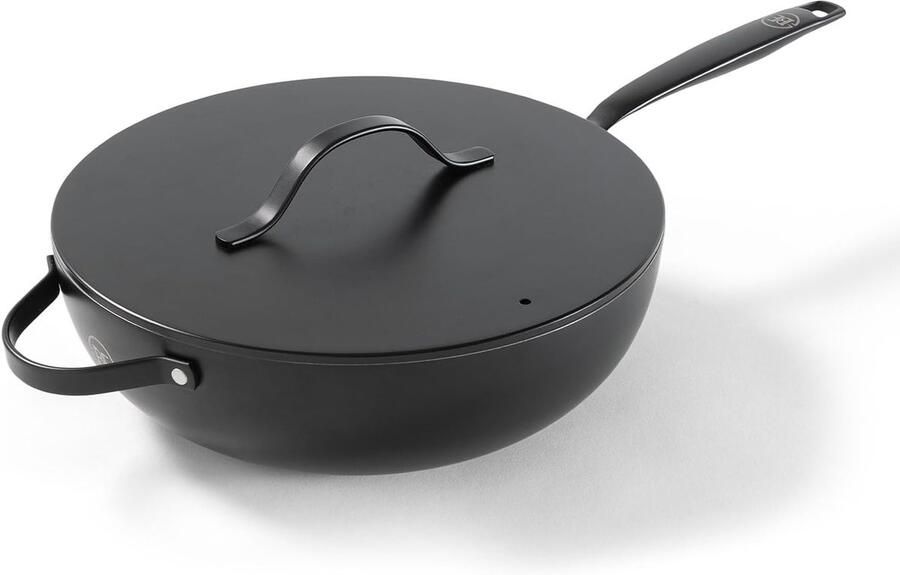 Wokpan met deksel Koekenpan Aziatisch Snel koken Keramische antiaanbaklaag 30 cm Zwart