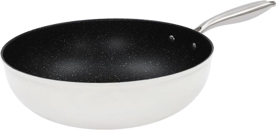 Wokpan met Deksel Koekenpan Braadpan Gezond Koken Maifan Steencoating 32 cm Wit
