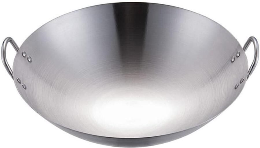 Wokpan Met Deksel Koekenpan Diep Thuis Koken Dubbele Handgreep 30cm Diameter Zilverkleurig
