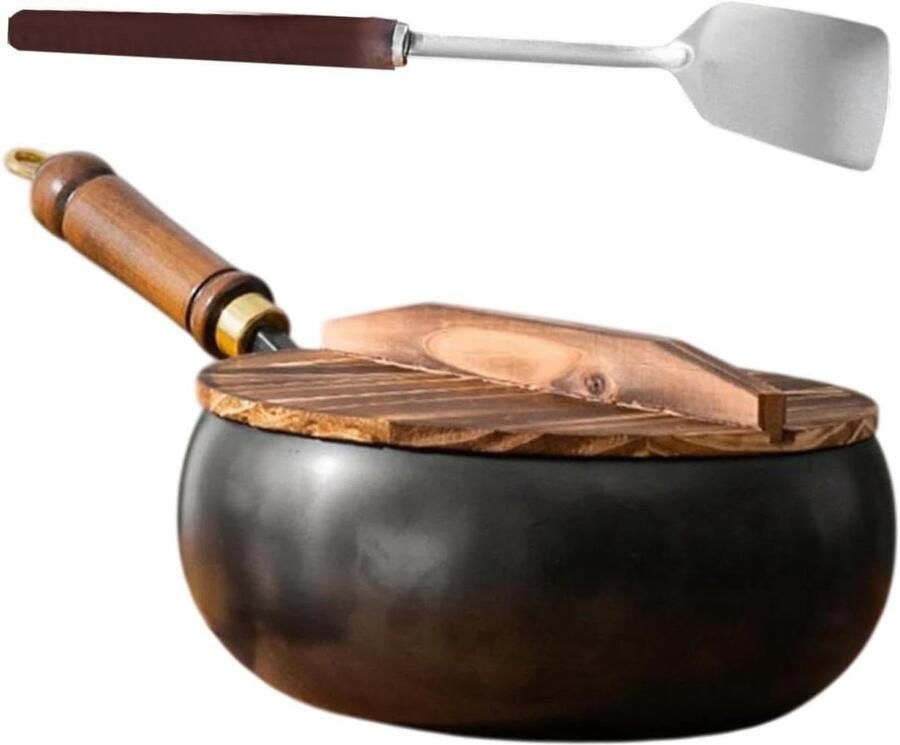 Wokpan met deksel Koekenpan Gemakkelijk koken Efficiënte warmteverdeling 24 cm Zwart