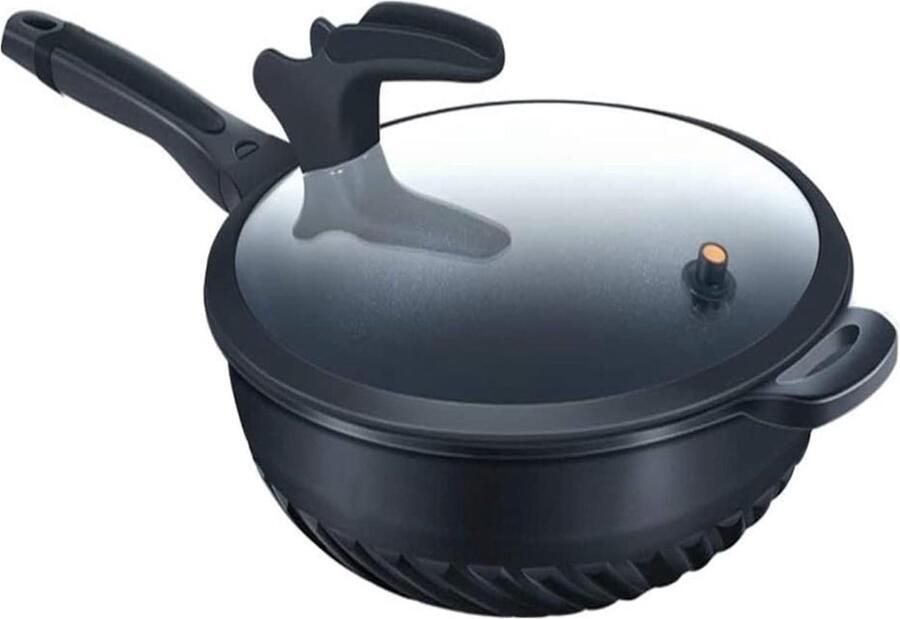 Wokpan met deksel Koekenpan Keukengerei Lekker Koken Gelijkmatige Warmte 28cm Diameter Zwart